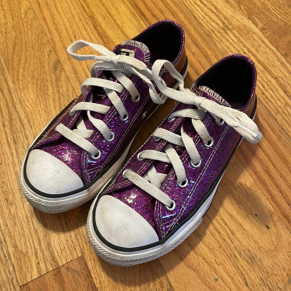 Purple sparkly converse shoes size 13